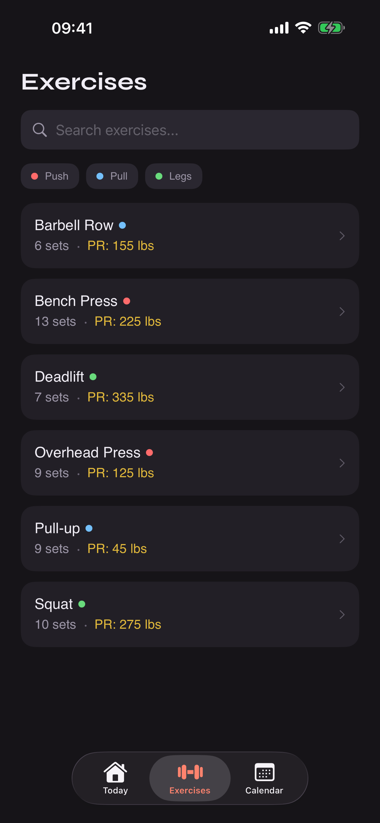 Exercise library with tags